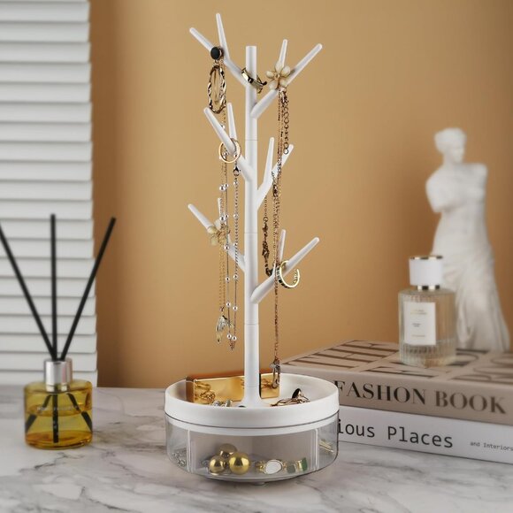 Branch Jewelry Rack Tree Stand with Rotating Base Storage Box for Rings Earrings - Picture 2 of 8